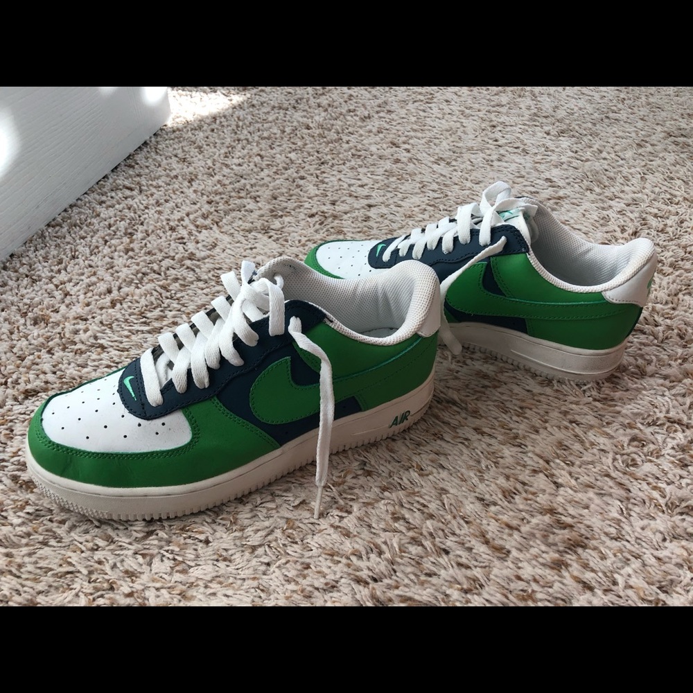 Green, Blue, and White Nike Air Force 1
